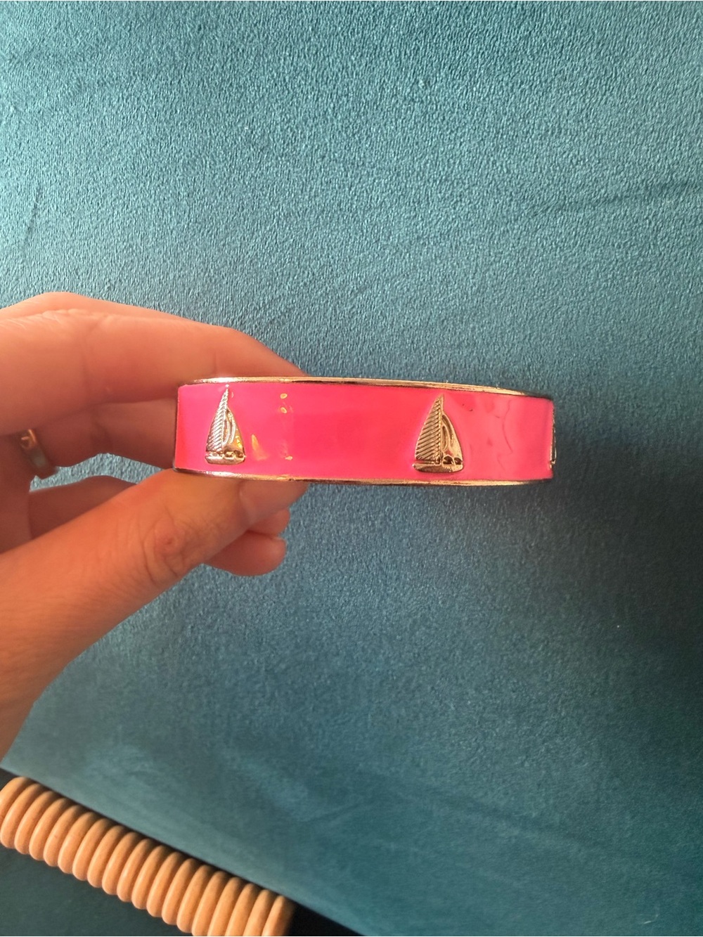 Vintage Fornash Pink Enamel Sailboat Bangle Bracelet - Women Accessories